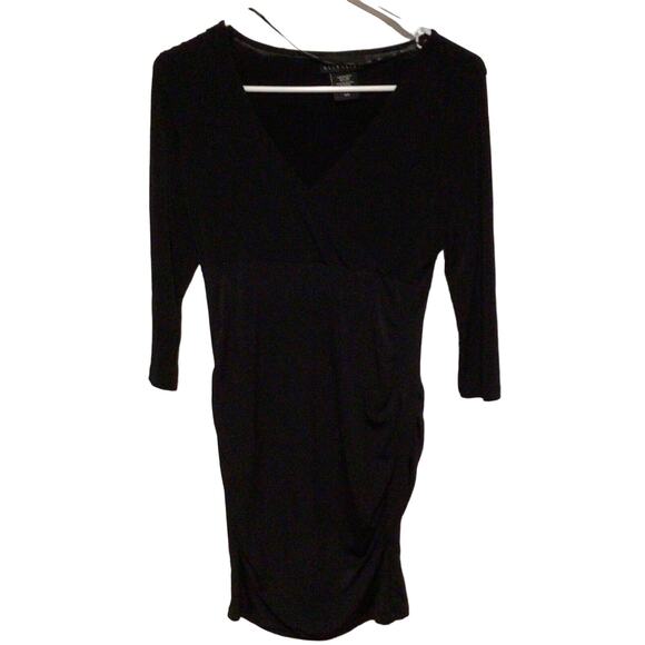 Attention Black Stretch Knit Knee Length V-Neck Dress ~ Size Small S - Picture 1 of 3